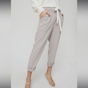 Aritzia Wilfred Gray Allant Cropped Ribbon Waist Tie Crepe Pants Sz 4